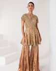 Gold tissue short embellished shirt & Sharara set