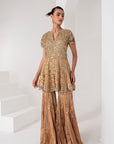 Gold tissue short embellished shirt & Sharara set