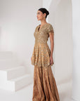 Gold tissue short embellished shirt & Sharara set