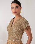 Gold tissue short embellished shirt & Sharara set