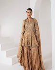 Gold tissue short embellished shirt & Sharara set