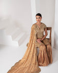 Gold tissue short embellished shirt & Sharara set