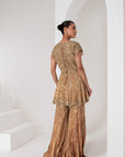 Gold tissue short embellished shirt & Sharara set