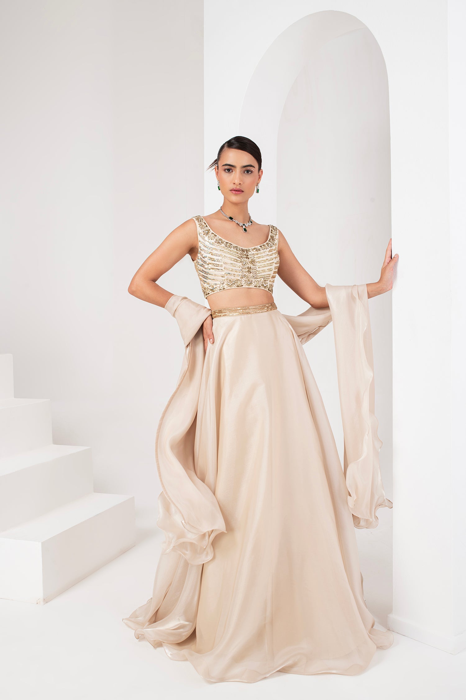 Ivory lehenga with ruffle dupatta