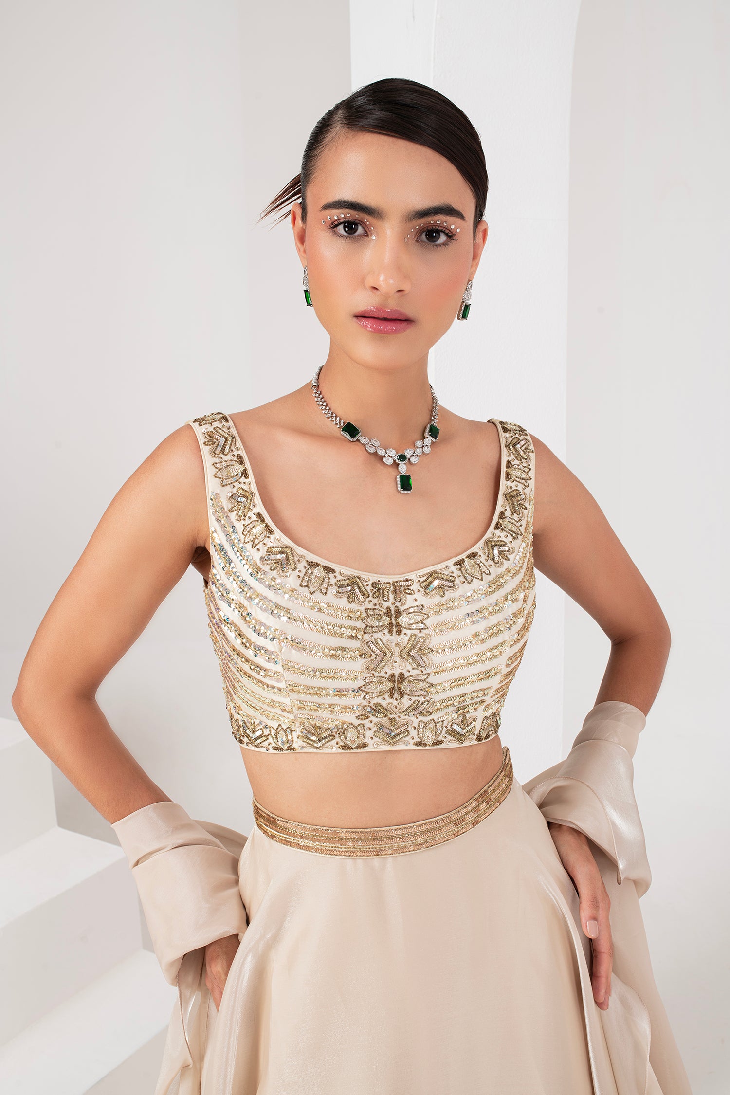 Ivory lehenga with ruffle dupatta