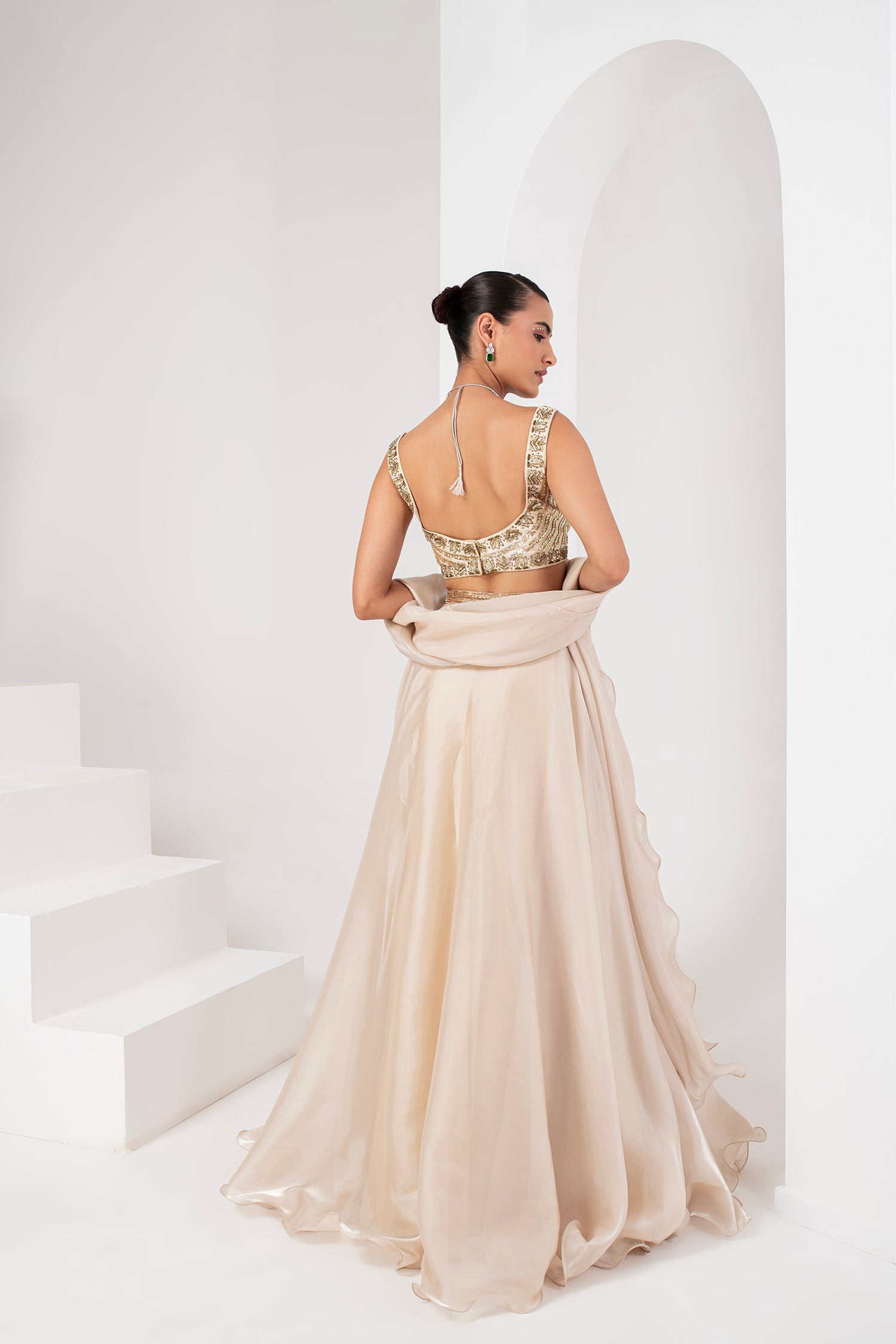 Ivory lehenga with ruffle dupatta