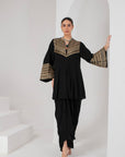 Black kalidar kurta & drape skirt set