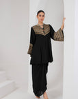 Black kalidar kurta & drape skirt set