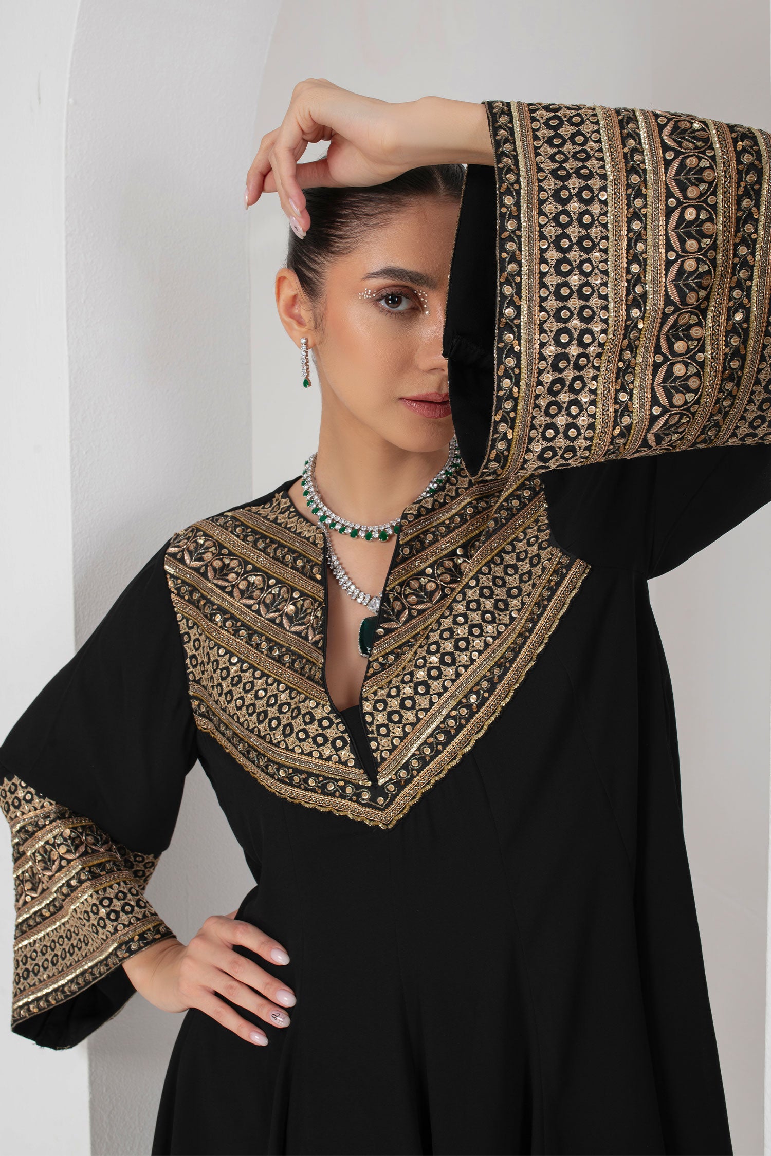 Black kalidar kurta & drape skirt set