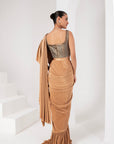 Grey & gold embellished blouse & draped saree