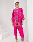 Fascia pink embellished short shirt & Pakistani salwar