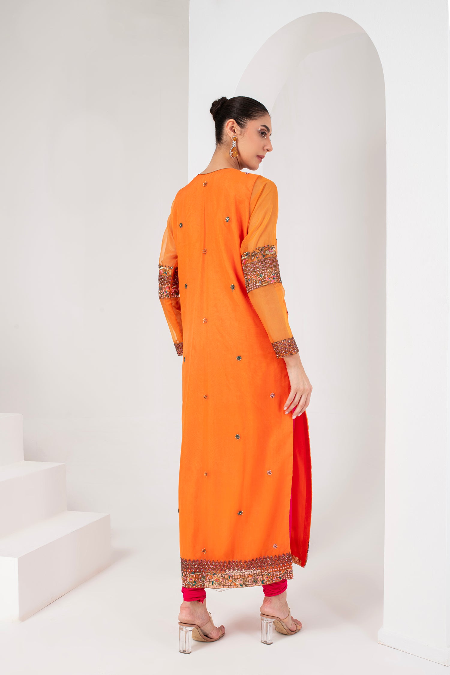 Orange & fascia pink Pakistani suit