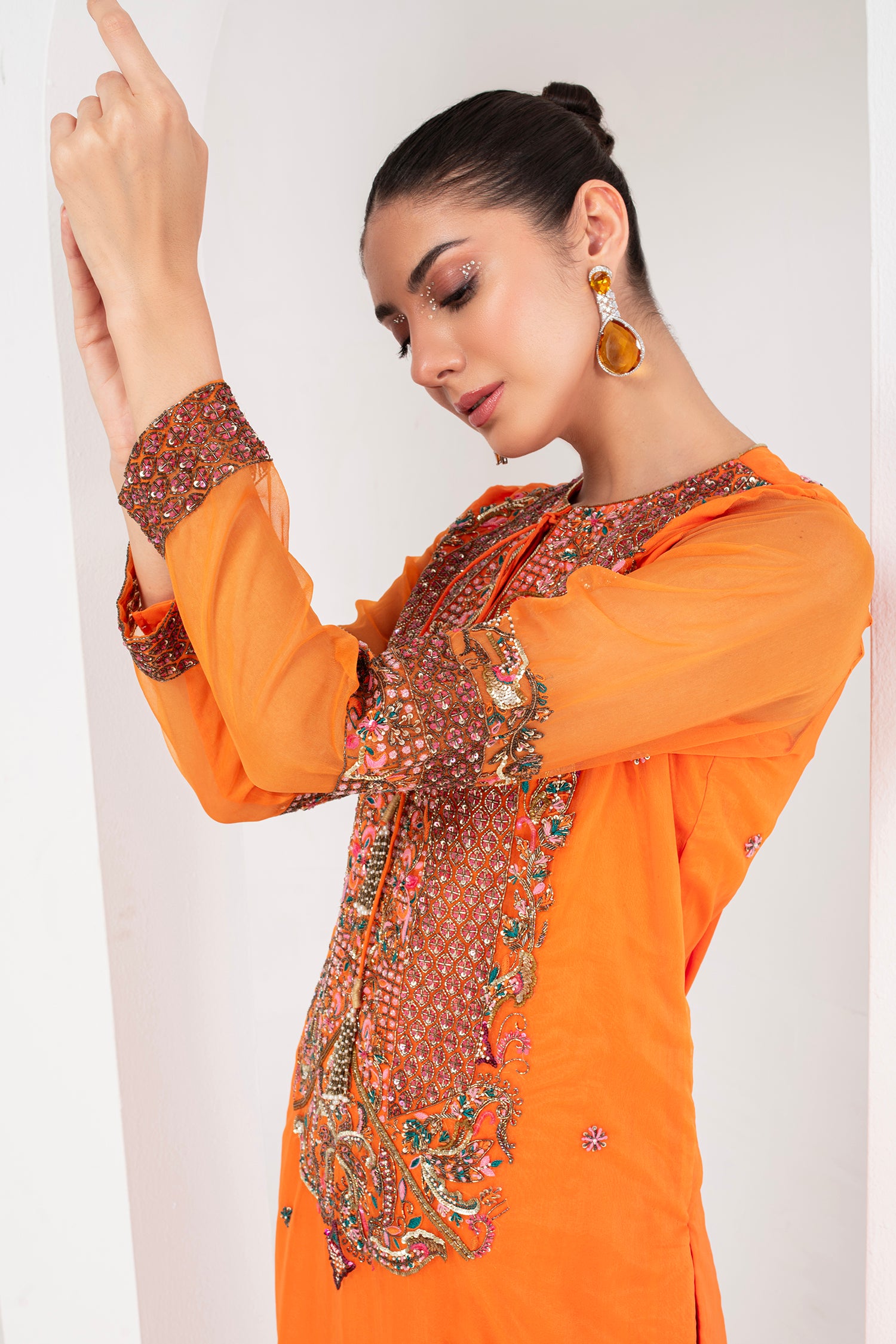 Orange & fascia pink Pakistani suit