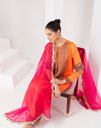 Orange & fascia pink Pakistani suit