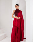 Red NALKI blouse, drape saree & belt