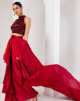 Red NALKI blouse, drape saree & belt