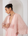 Pastel pink dress with embellished cape