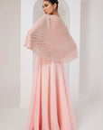 Pastel pink dress with embellished cape