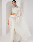 Ivory crystal embellished blouse & stitched saree