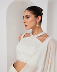 Ivory crystal embellished blouse & stitched saree