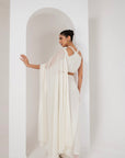 Ivory crystal embellished blouse & stitched saree