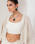 Ivory blouse, embellished cape & skirt set