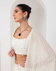 Ivory blouse, embellished cape & skirt set