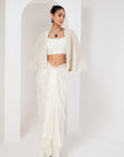 Ivory blouse, embellished cape & skirt set