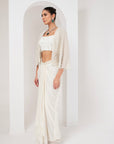 Ivory blouse, embellished cape & skirt set