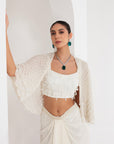 Ivory blouse, embellished cape & skirt set