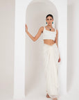Ivory blouse, embellished cape & skirt set