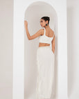 Ivory blouse, embellished cape & skirt set