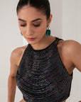 Black nalki blouse & high-low skirt
