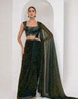 Black Nalki blouse , lurex saree& belt set