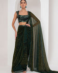 Black Nalki blouse , lurex saree& belt set