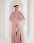 Pastel pink blouse, embellished cape & sharara set