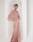 Pastel pink blouse, embellished cape & sharara set
