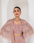 Pastel pink blouse, embellished cape & sharara set