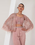 Pastel pink blouse, embellished cape & sharara set