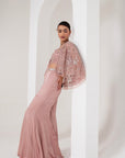 Pastel pink blouse, embellished cape & sharara set