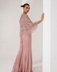 Pastel pink blouse, embellished cape & sharara set