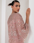 Pastel pink blouse, embellished cape & sharara set
