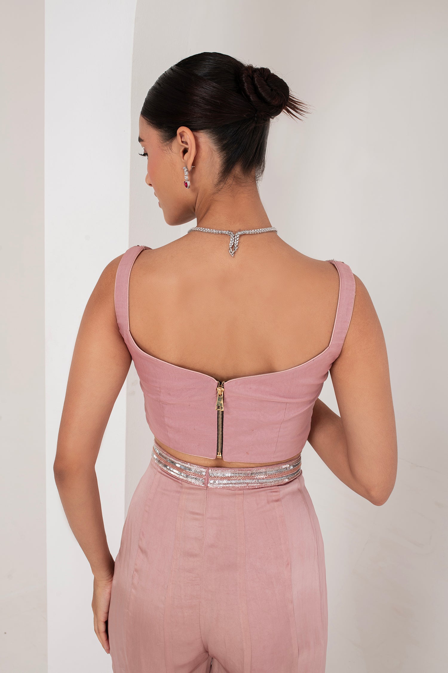 Pastel pink blouse, embellished cape & sharara set