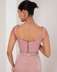 Pastel pink blouse, embellished cape & sharara set