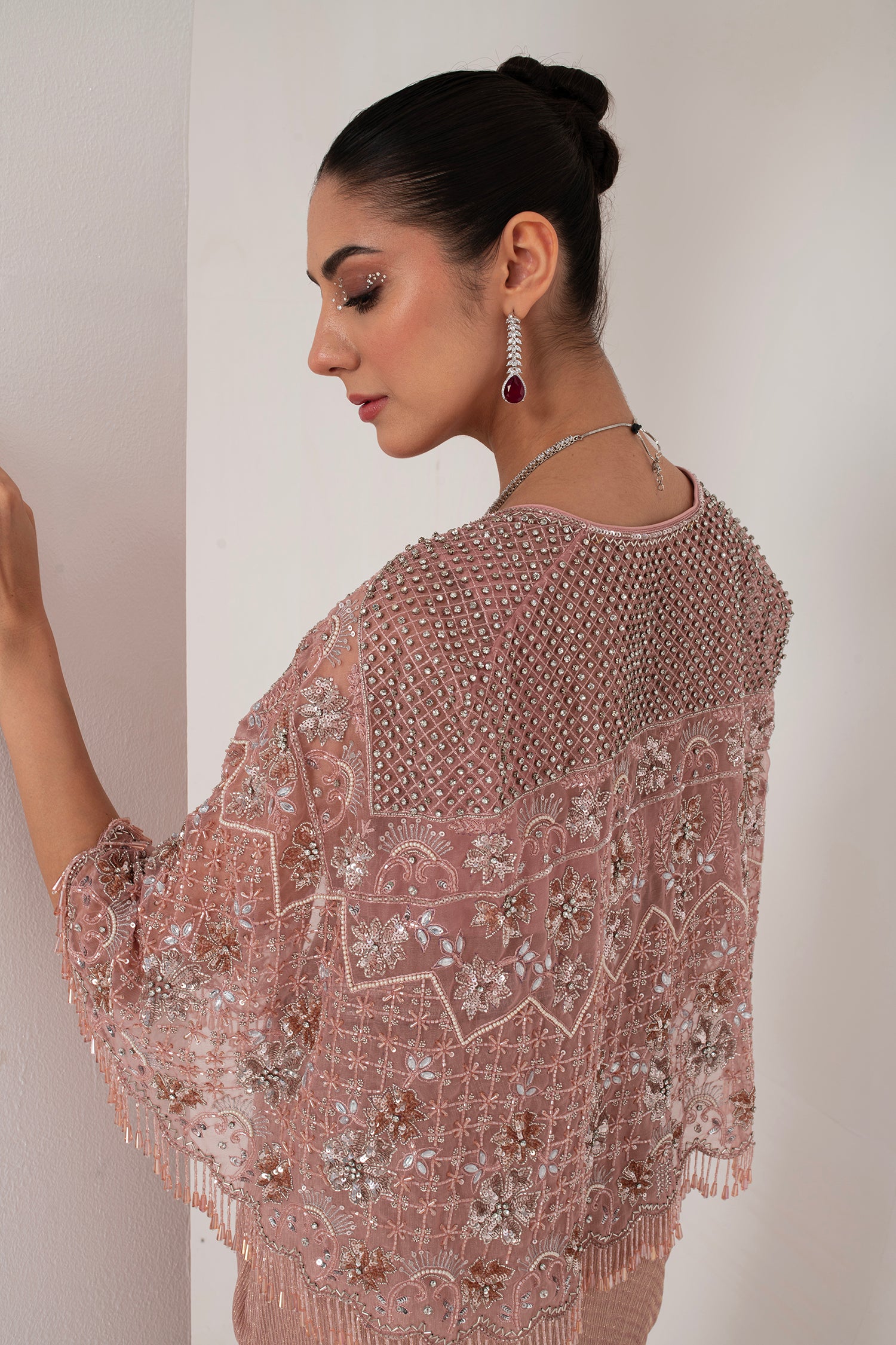 Lavender crystal hanging blouse & lurex saree