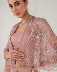 Lavender crystal hanging blouse & lurex saree
