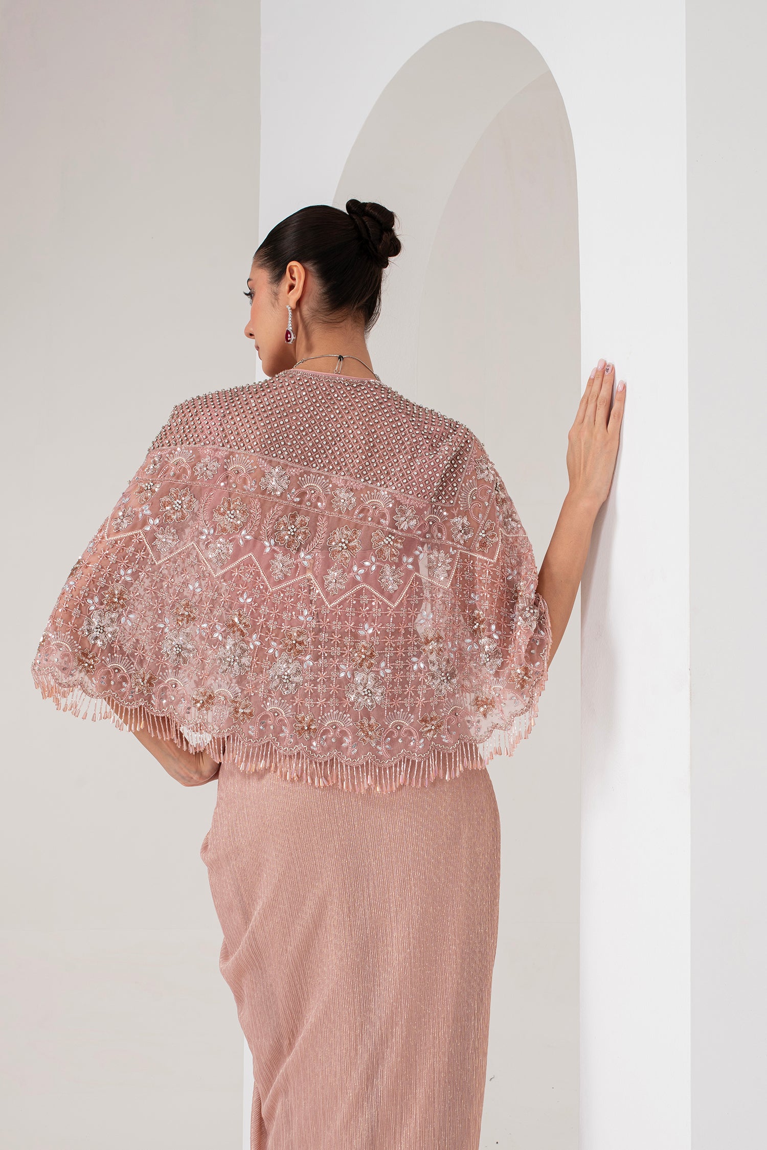 Lavender crystal hanging blouse & lurex saree