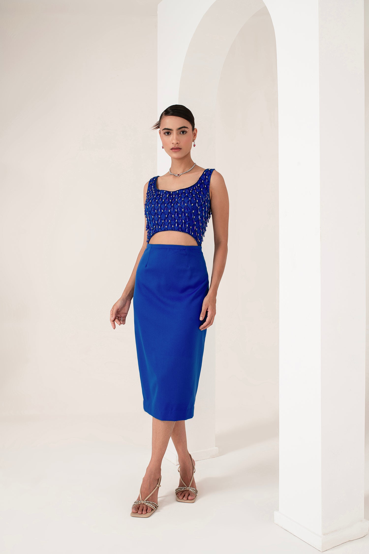 Blue dress drape saree