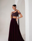 Black base with pink lurex crystal hanging blouse with lehenga