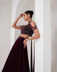 Black base with pink lurex crystal hanging blouse with lehenga